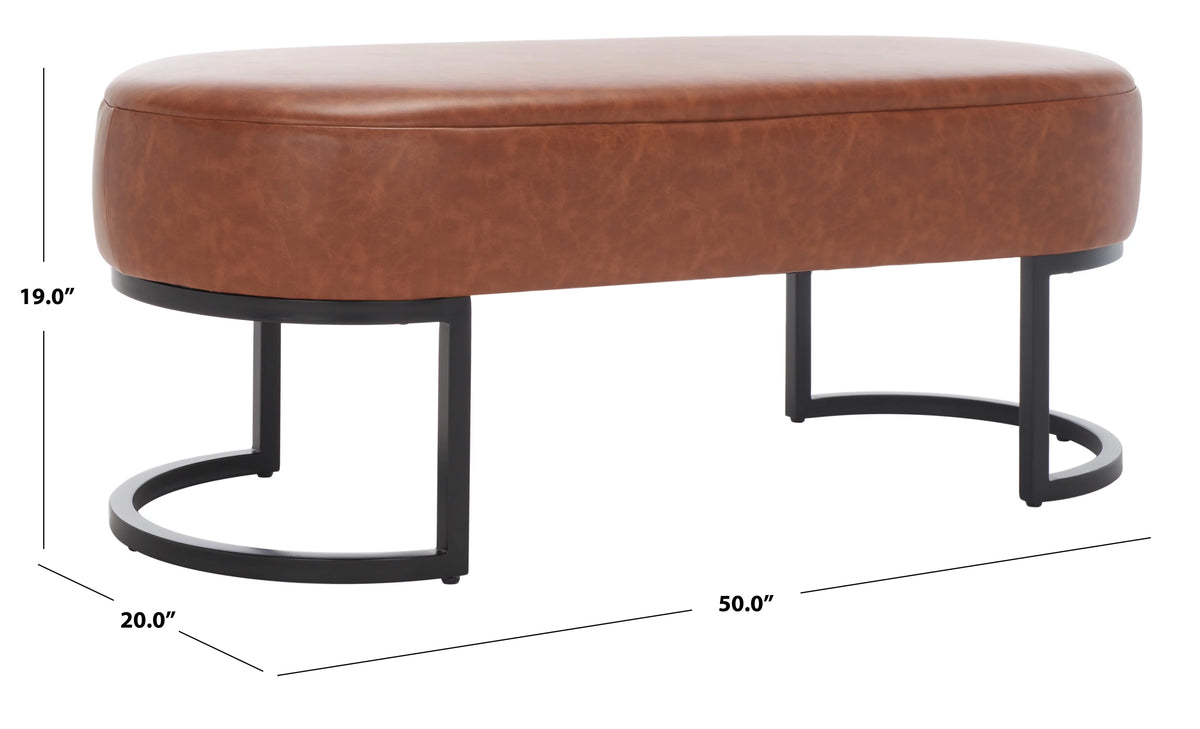Cognac Leather Oval Bench S480
