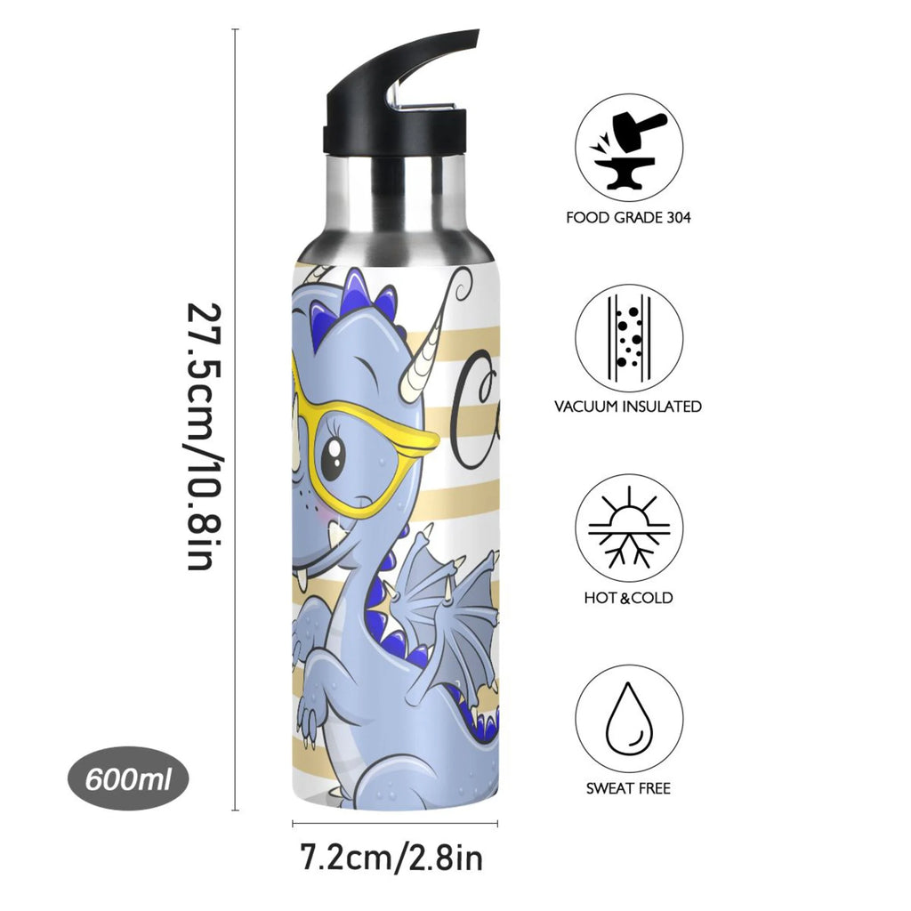 Blue Dragon Stainless Steel Insulated Water Bottle with Straw Lid G52634