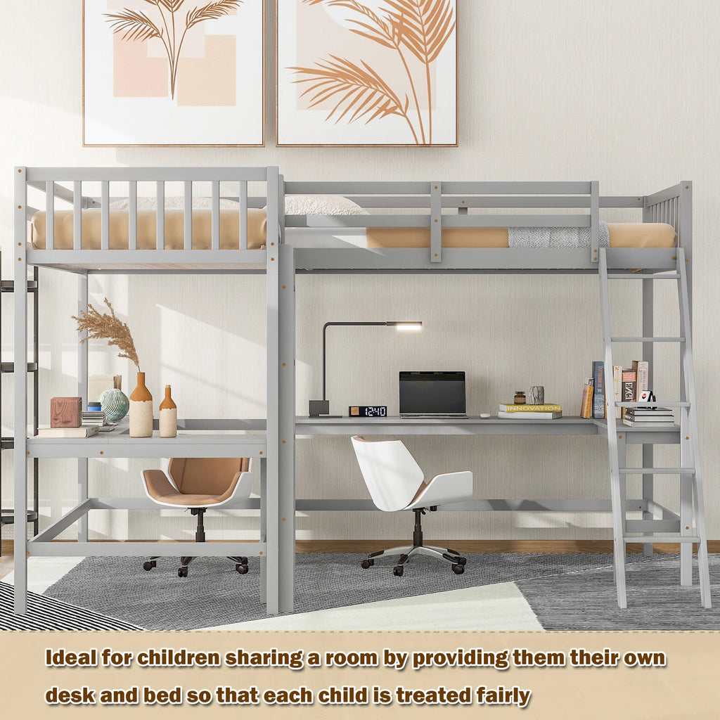 Twin Size L-Shaped Loft Bed with Desk, Ladder and Guardrails L68487