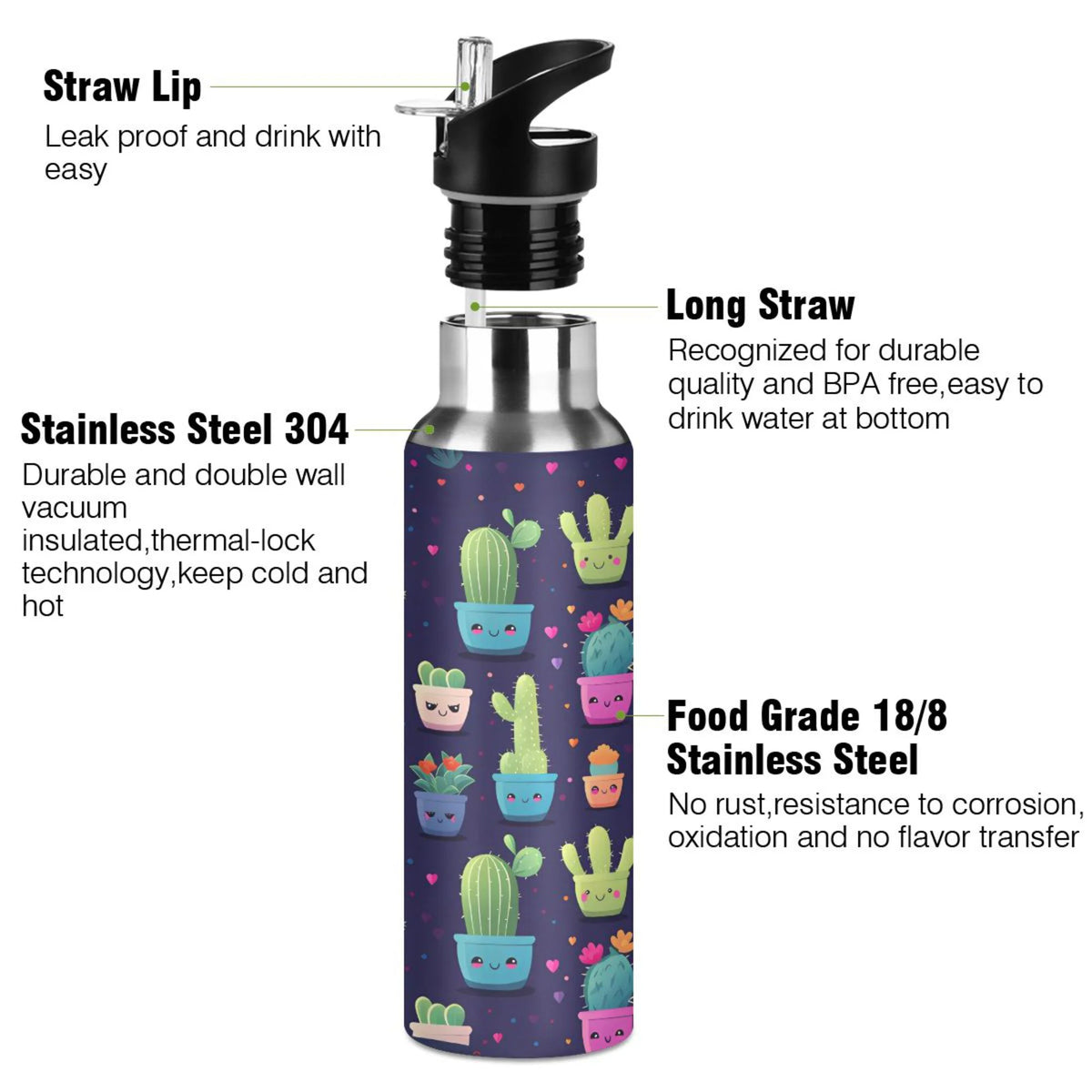 Stainless Steel Insulated Water Bottle with Straw Lid N6219