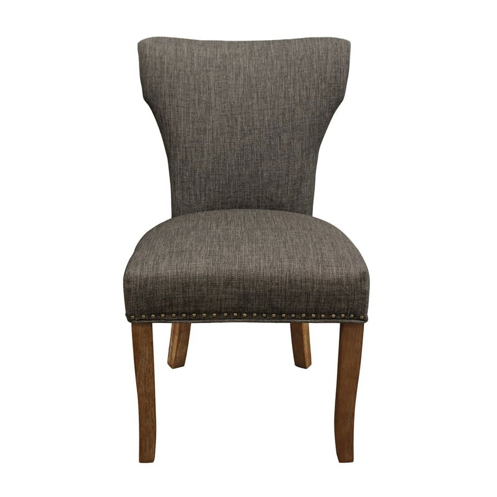 22" Mid-Century Linen Fabric Solid Wood Side Chair in Dark Gray Set of 2 B272
