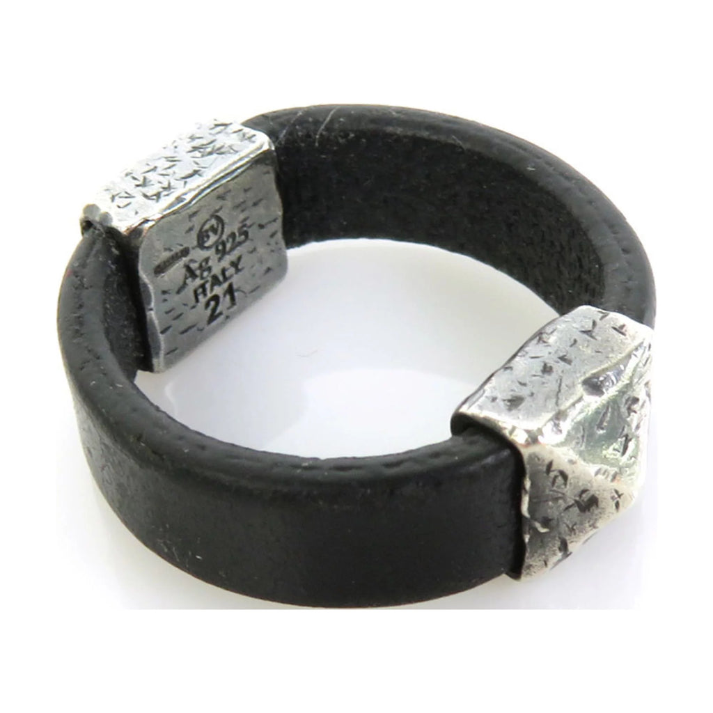 Pre-Owned Black Silver 925 Leather Ring L886897