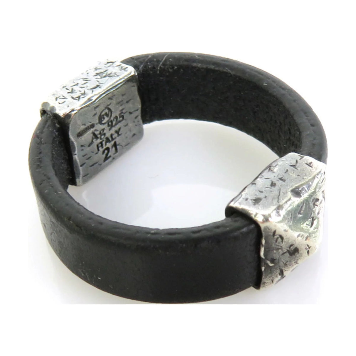 Pre-Owned Black Silver 925 Leather Ring L886897
