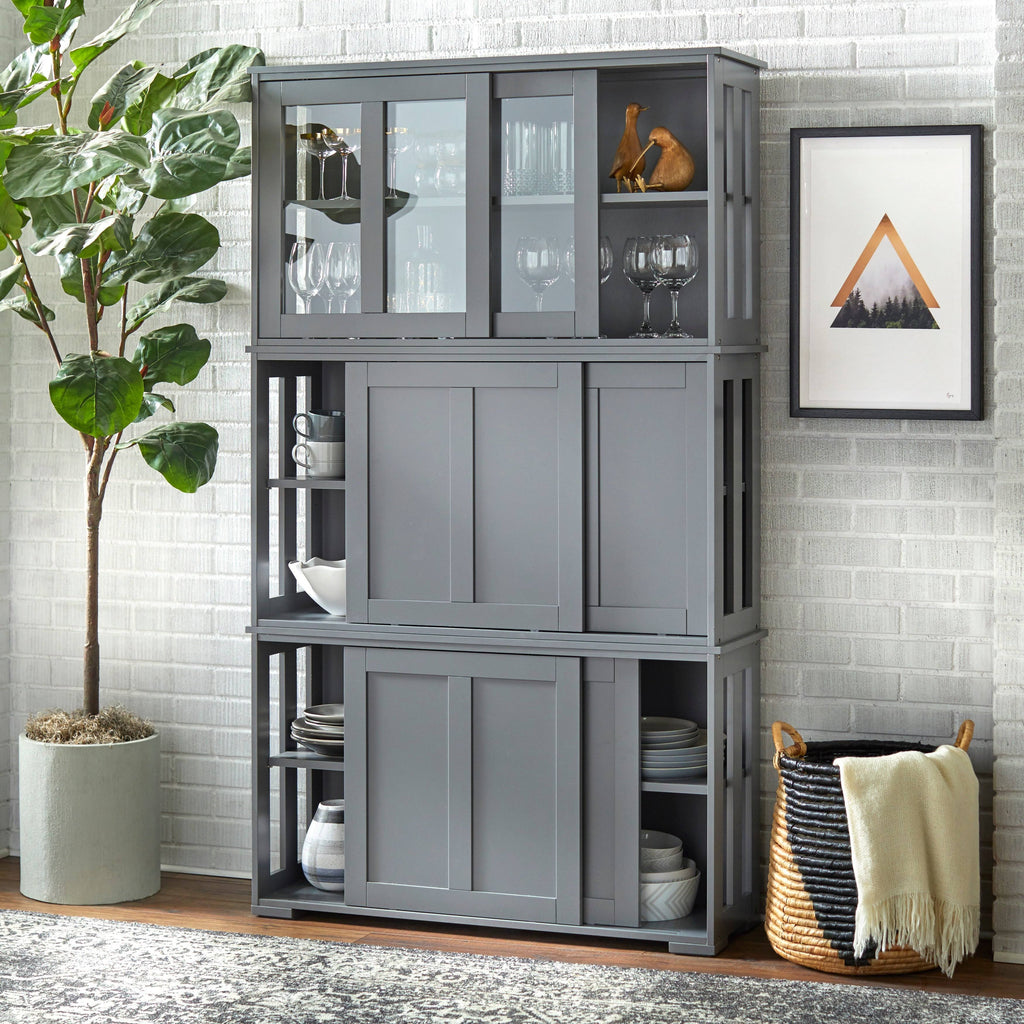 Espresso Glass Sliding Door Stackable Cabinet L94169