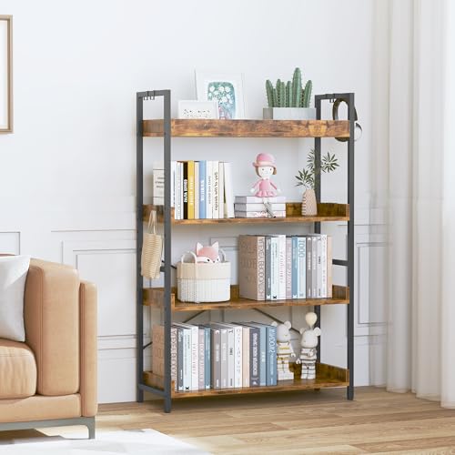 Adjustable 6 Tier Wood and Black Metal Bookcase L523520