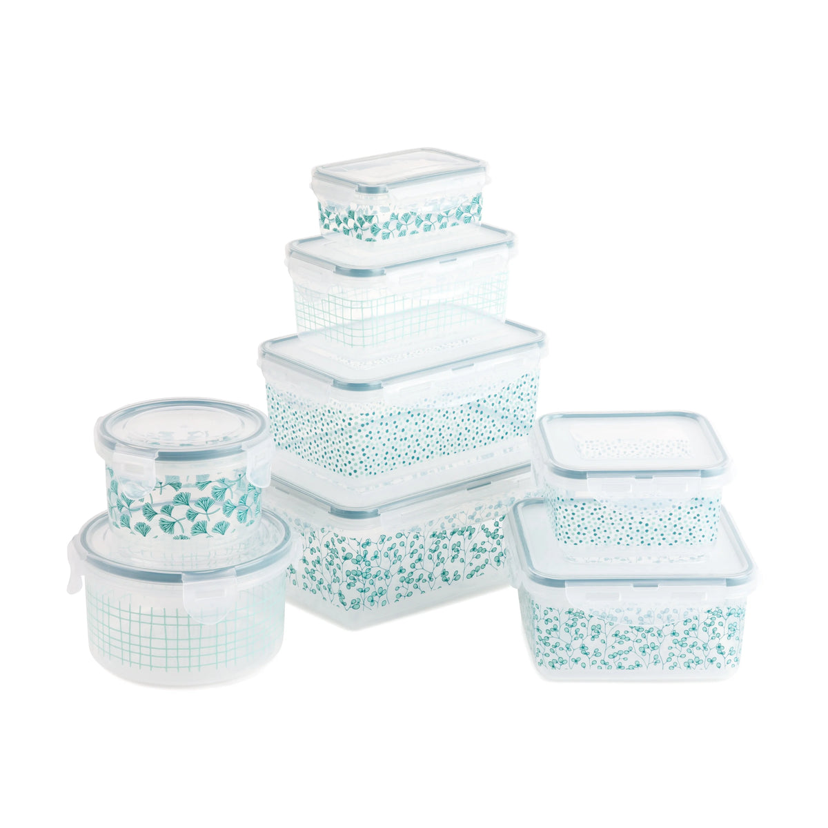 16-Piece Green Floral Food Storage Set R40341