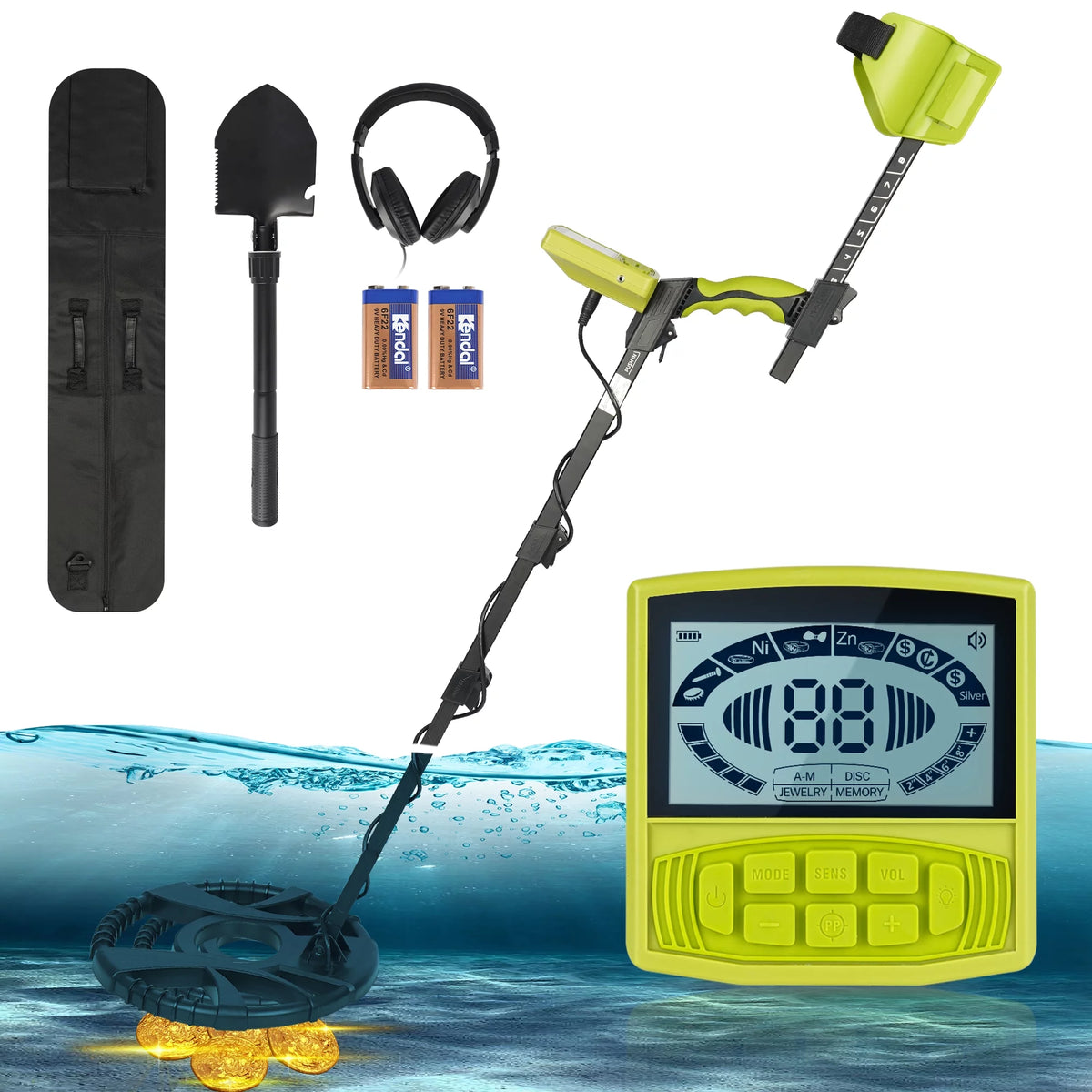 Lightweight Waterproof Metal Detector Set with 10'' Coil, Backpack, Shovel & Headphone, Adjustable 33''-52'' L814978
