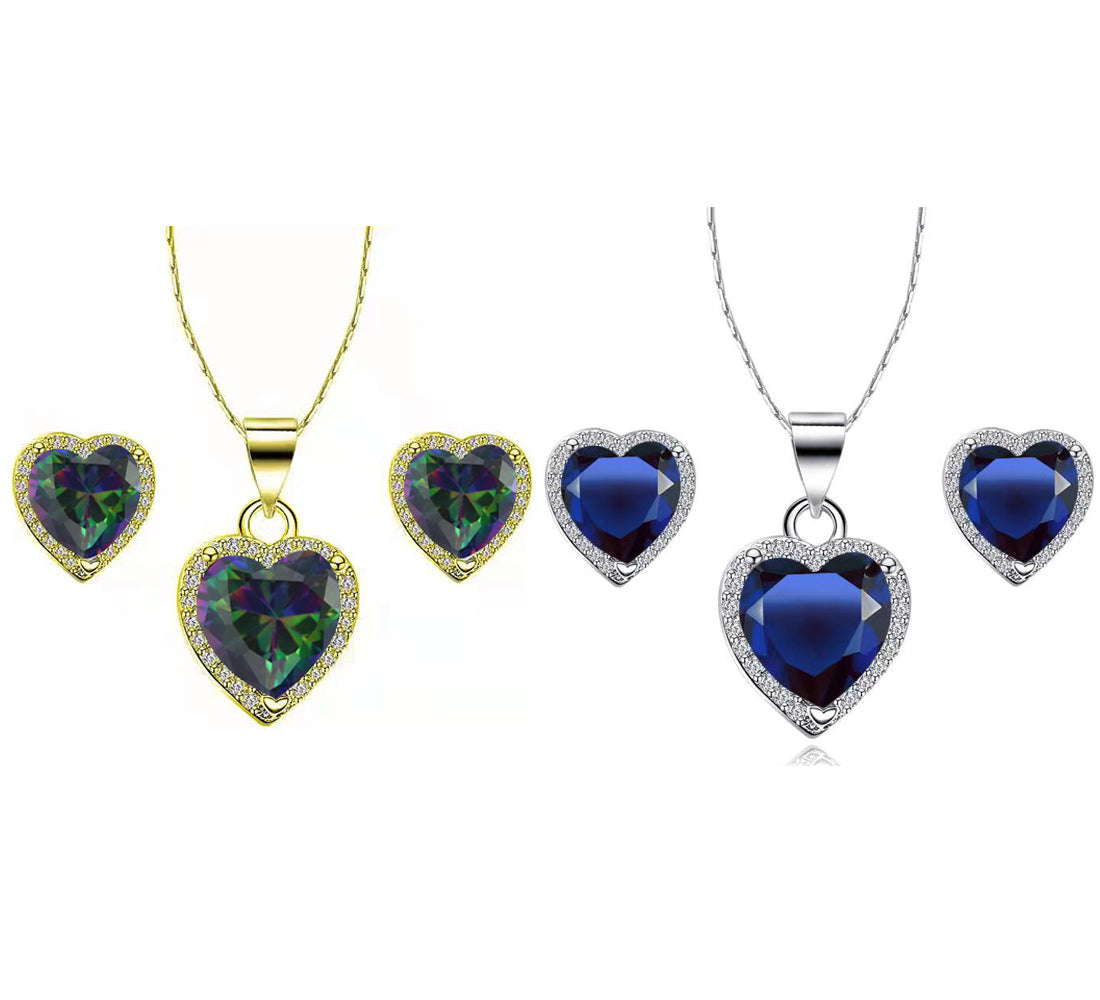 24k Yellow and White Gold Alexandrite and Blue Sapphire Necklace Set 18 inch Q6477