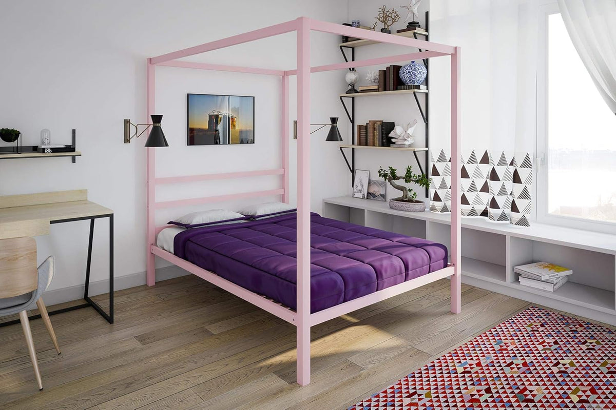 King Size Gray Canopy Bed with Built-in Headboard X89751
