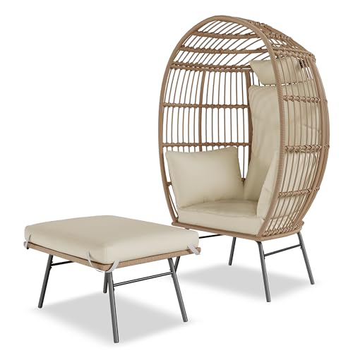 Oversized Grey Wicker Egg Chair with Ottoman W54131