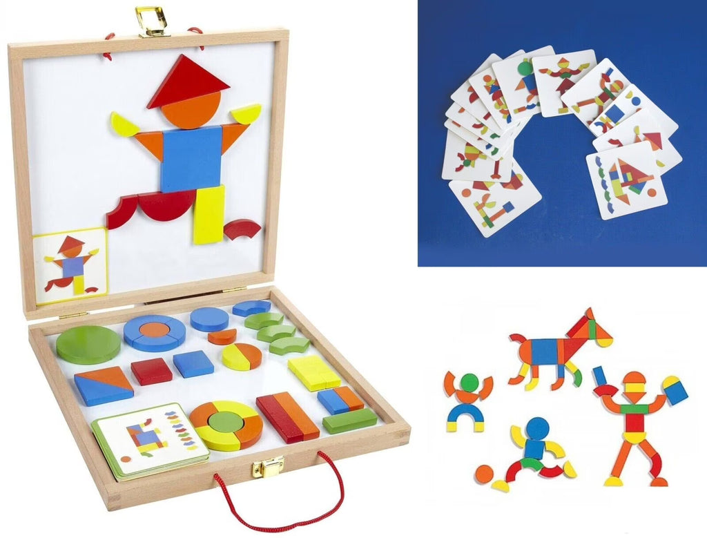 Magnetic Wooden Pattern Blocks Set with Carrying Case E41115