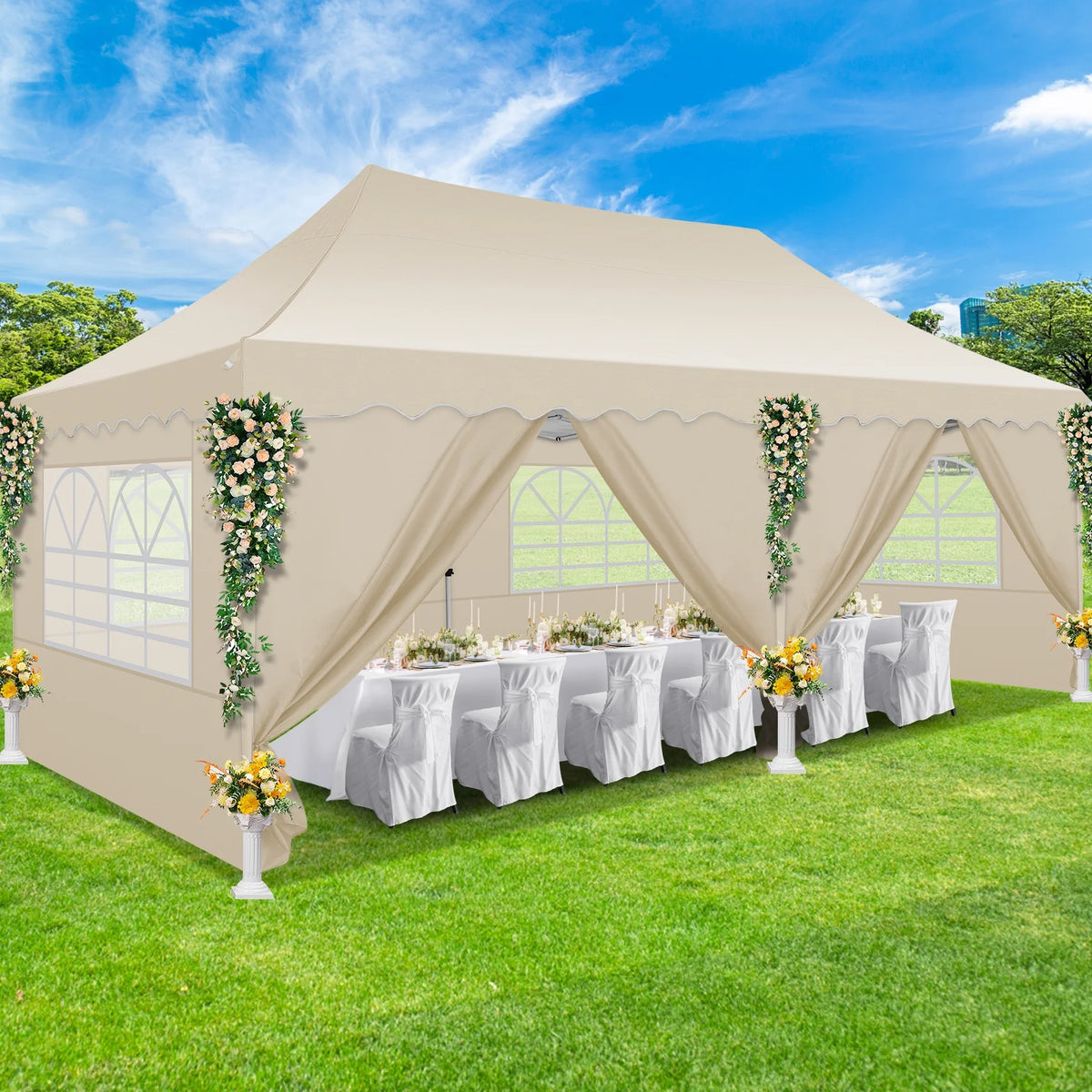 10' x 20' Pop up Canopy Tent with 6 Removable Sidewalls & Carry Bag F2199
