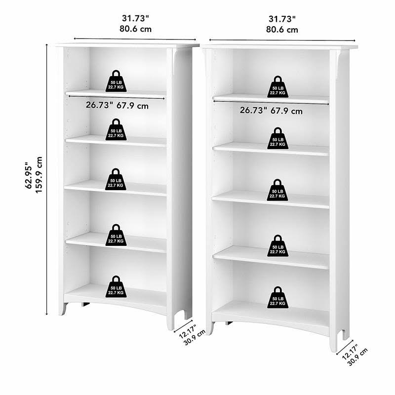 Pure White and Shiplap Gray 5 Shelf Bookcase Set of 2 M3746