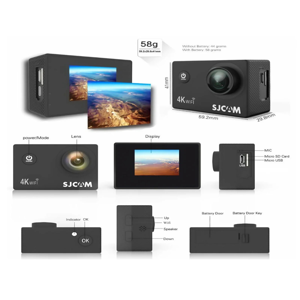 4K Sports Camera with 2-inch IPS Screen, 16MP, 170° Wide Angle, Waterproof Case W10015