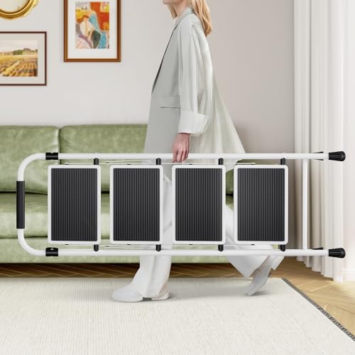 4 Step Folding Steel Step Ladder with Handrails White W653910