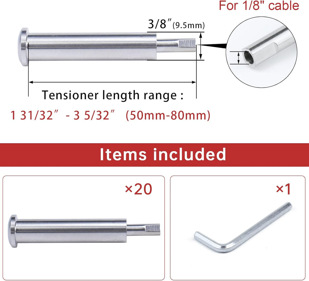20 Pack Hidden Cable Railing Kit 1/8 System for Wood & Metal Post K641100