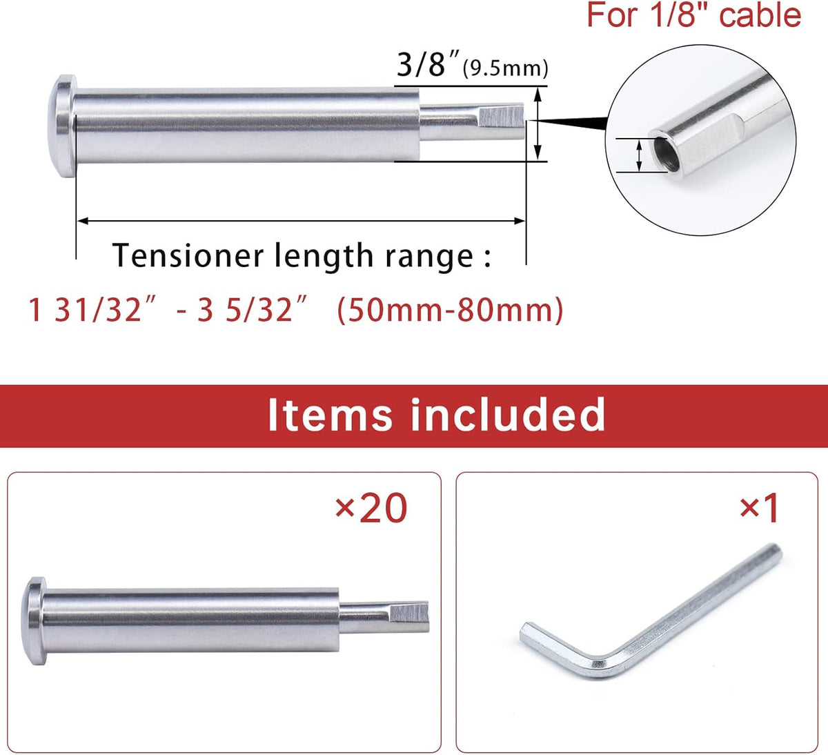 20 Pack Hidden Cable Railing Kit 1/8 System for Wood & Metal Post K641100