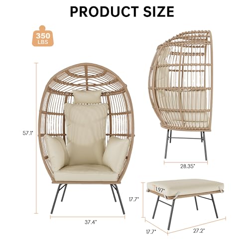 Oversized Grey Wicker Egg Chair with Ottoman W54131