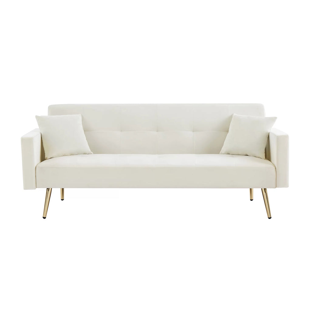 Cream White Velvet Convertible Futon Sofa Bed G9850