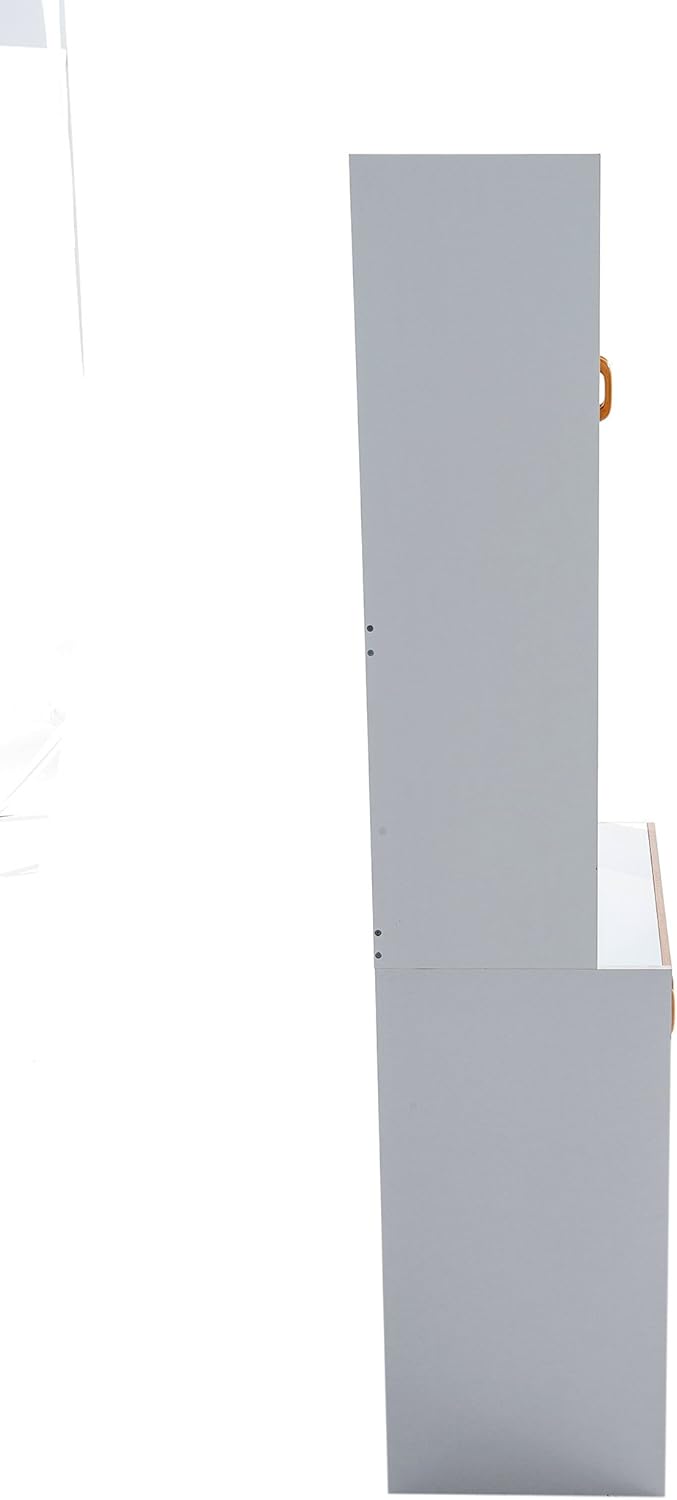White Tall Kitchen Microwave Cart with Cabinets and Glass Doors F31809