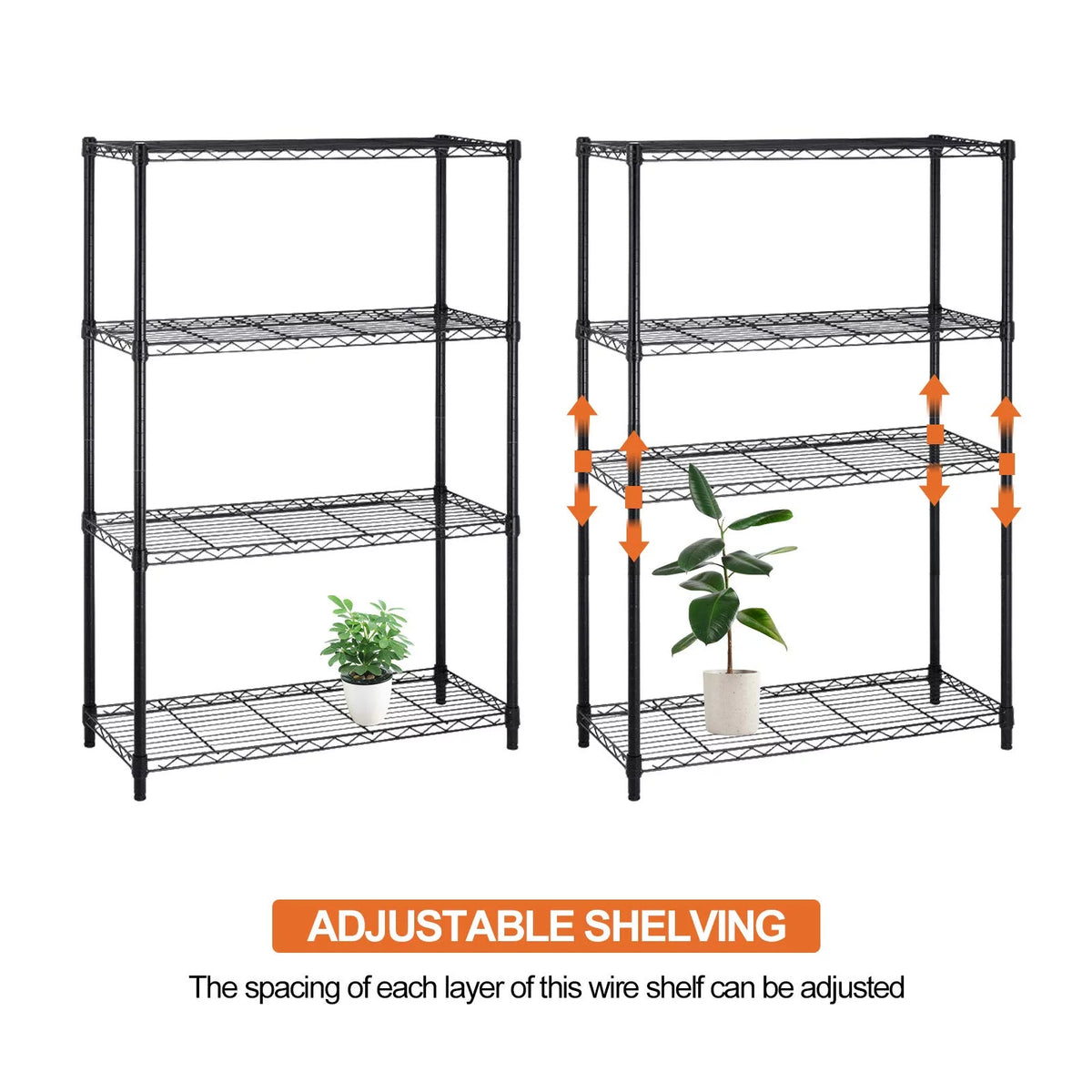 4 Tier Heavy Duty Adjustable Metal Shelving Unit with Wheels, Black E592054