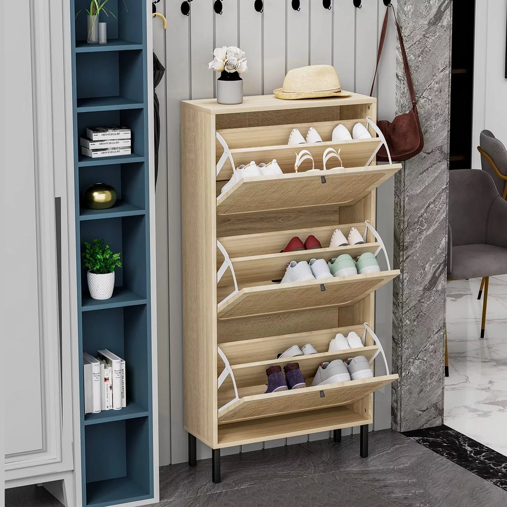 3 Flip Drawer Rattan Shoe Cabinet with Adjustable Shelves O1039