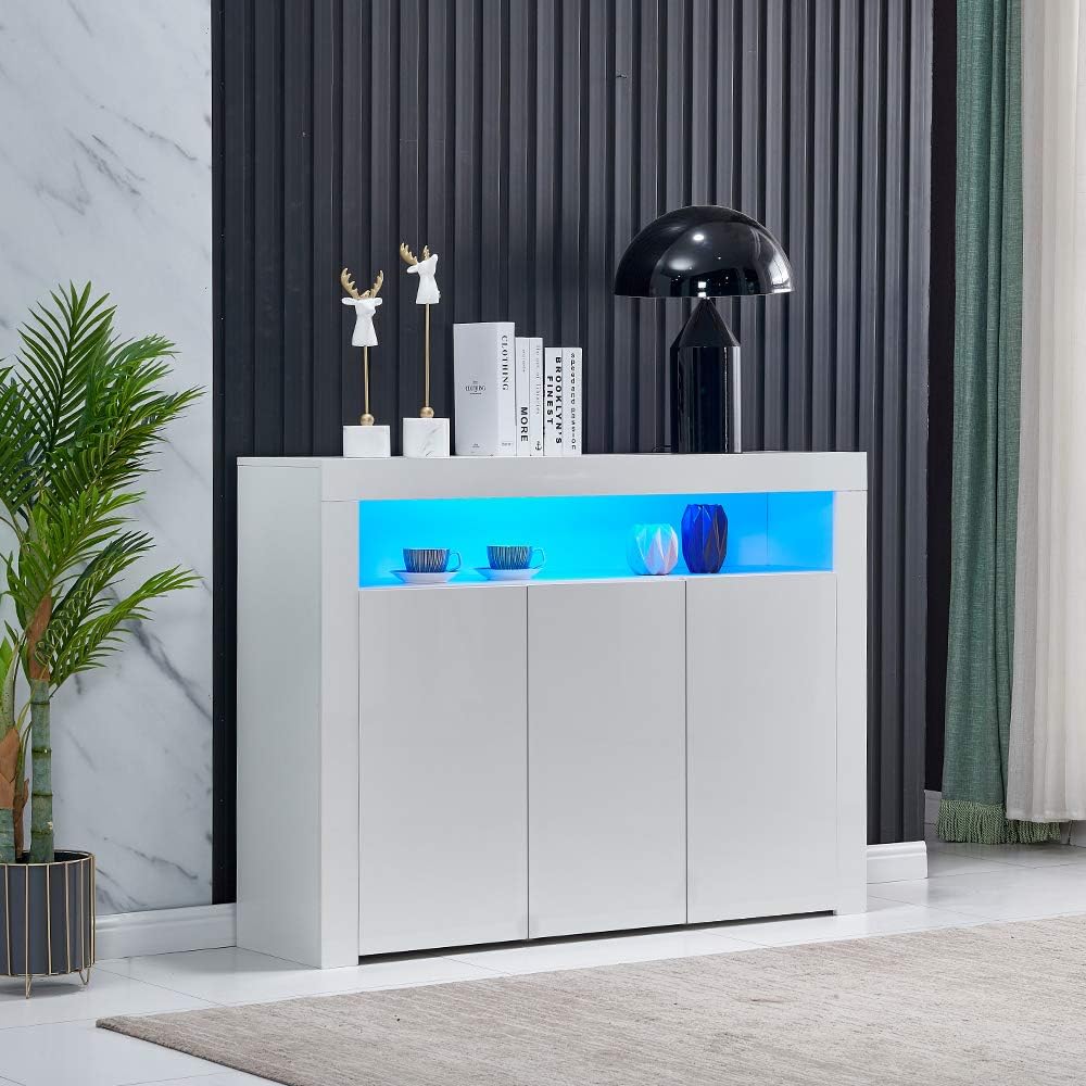 White High Gloss LED Buffet Cabinet with 3 Doors Z298602