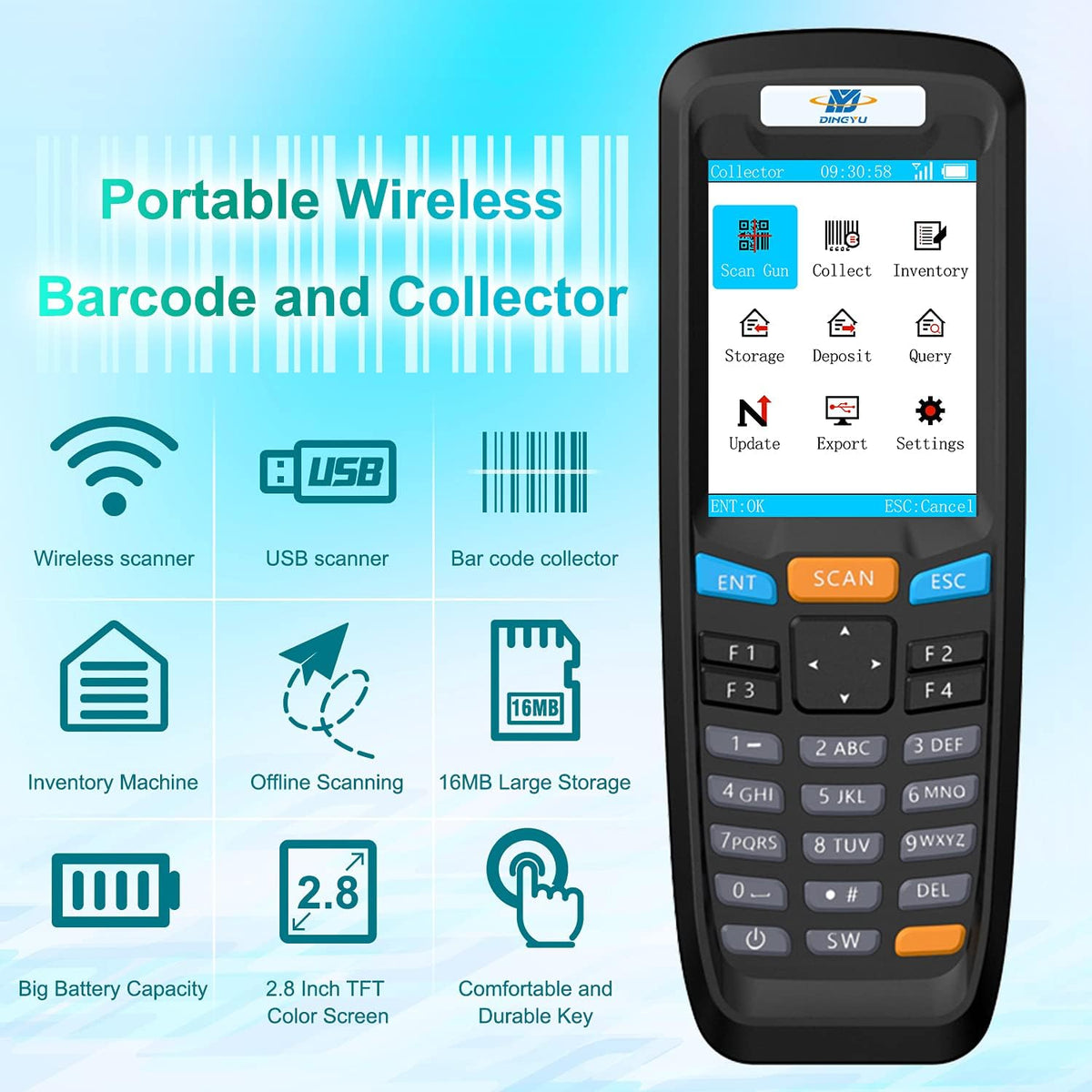 Wireless 1D Portable Inventory Scanner with TFT Color LCD Screen H1890