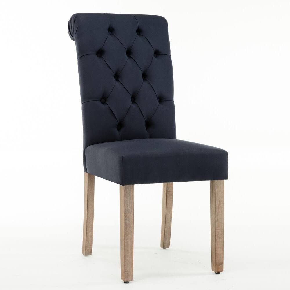 Brown Linen/Wooden Roll-Top Tufted Dining Chair (Set of 2) Z864949