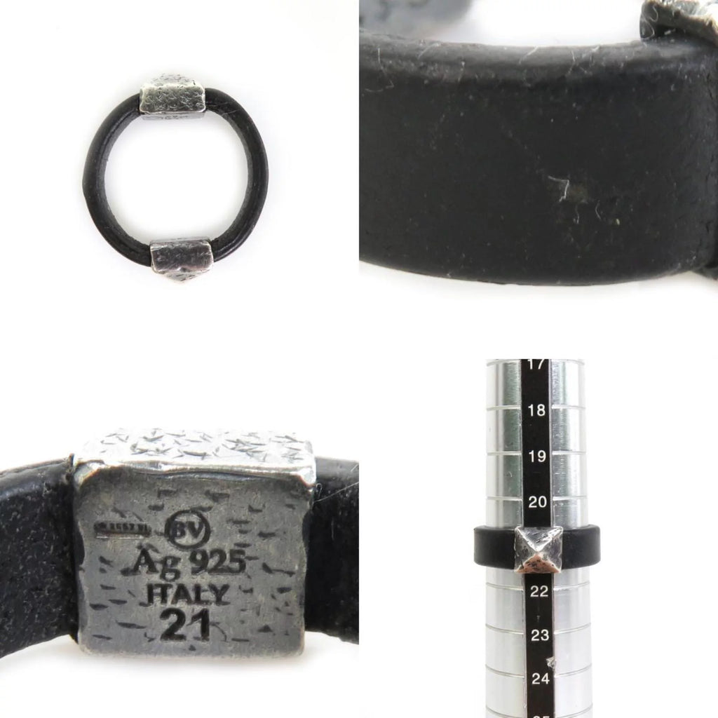 Pre-Owned Black Silver 925 Leather Ring L886897