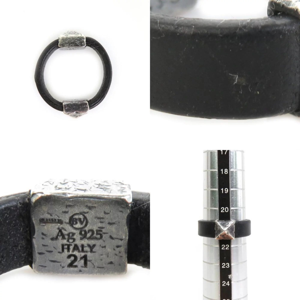 Pre-Owned Black Silver 925 Leather Ring L886897