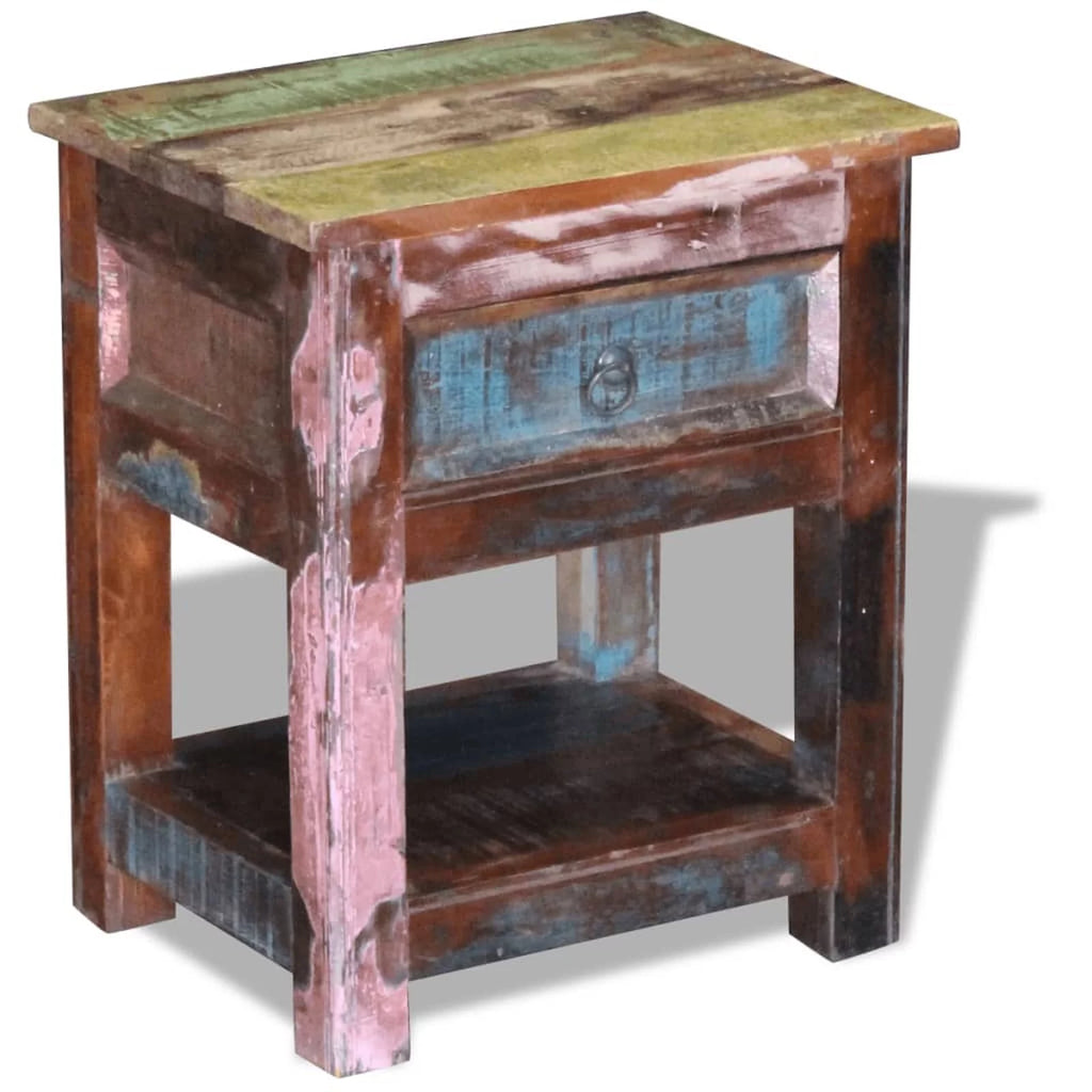 Reclaimed Wood End Side Table with Drawer and Storage Shelf A4622