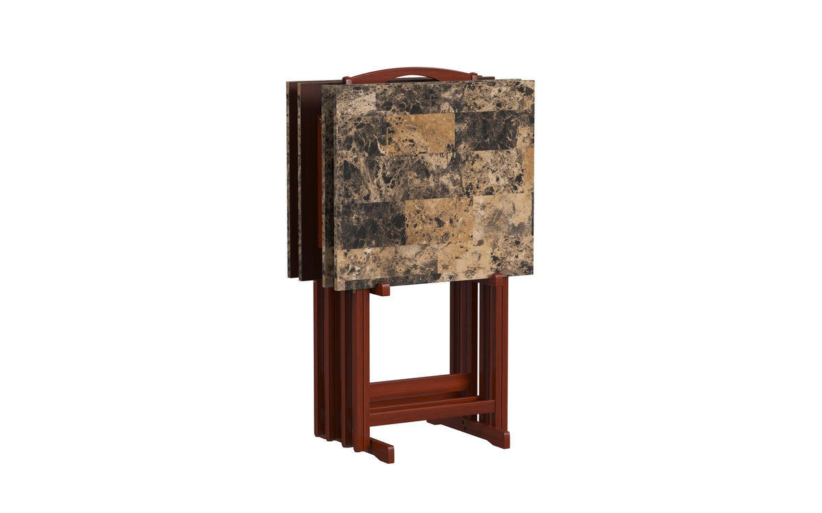 5-piece Faux Marble Folding Snack Tray Table Set I853173