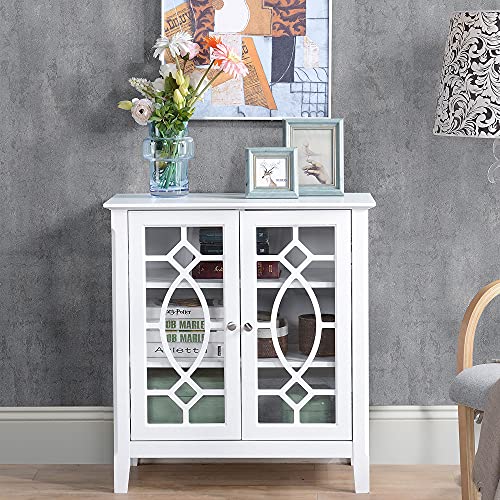 White Glass Door Sideboard Buffet Cabinet with Adjustable Shelves Q81838