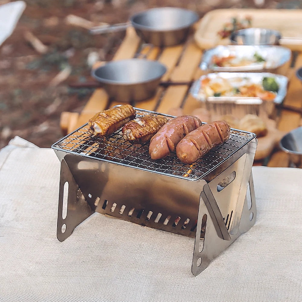 Wood Burning Stove with Grill Plate, Portable Folding Stainless Steel Backpacking Cooking Stove D927293
