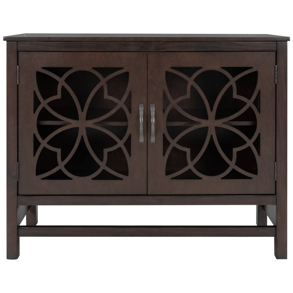 Brown Navy Blue Wood Accent Sideboard Storage Cabinet with Doors J428