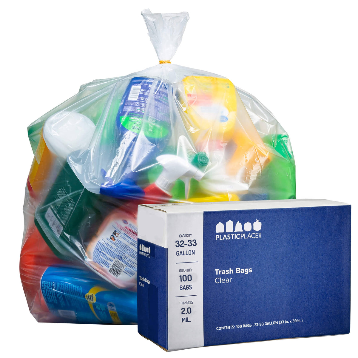 100 / Case 32-33 Gallon Clear Trash Bags 2.0 Mil Y743195