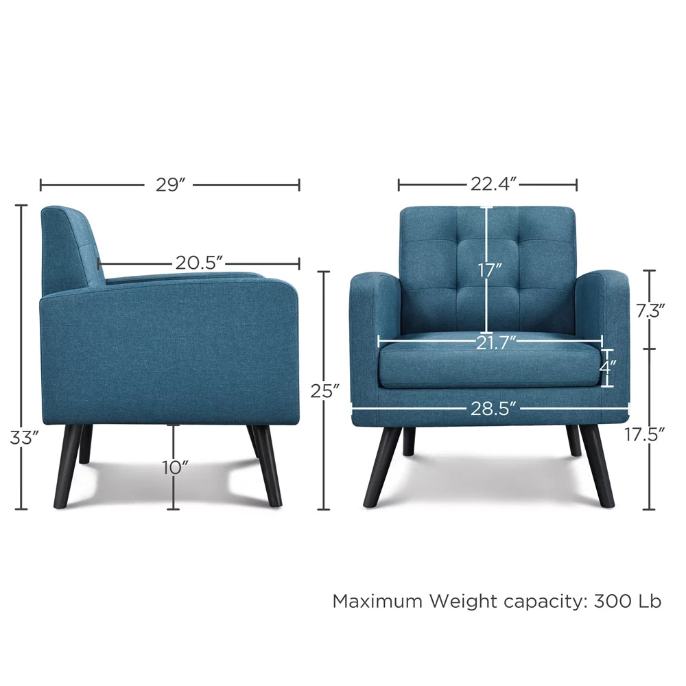 Yellow Tufted Accent Arm Chair with Rubber Wood Leg C497
