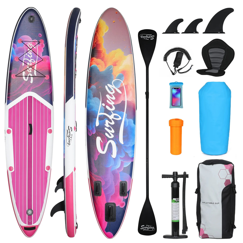 Pink Inflatable Stand Up Paddle Board and Sit-on Kayak Set with Backpack Z285916