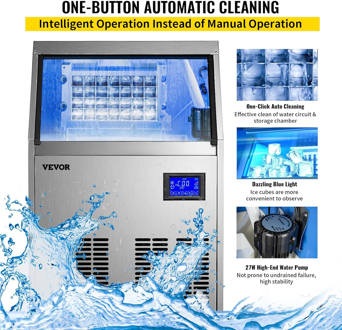 110V Commercial Ice Maker with 33LBS Bin and Electric Water Drain Pump G750978