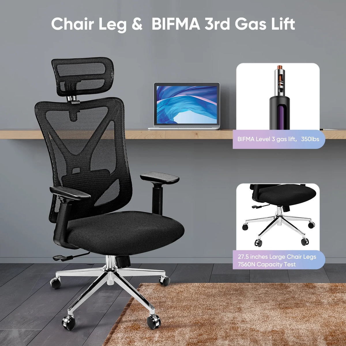 Black Ergonomic High Back Office Chair with Lumbar Support U177965