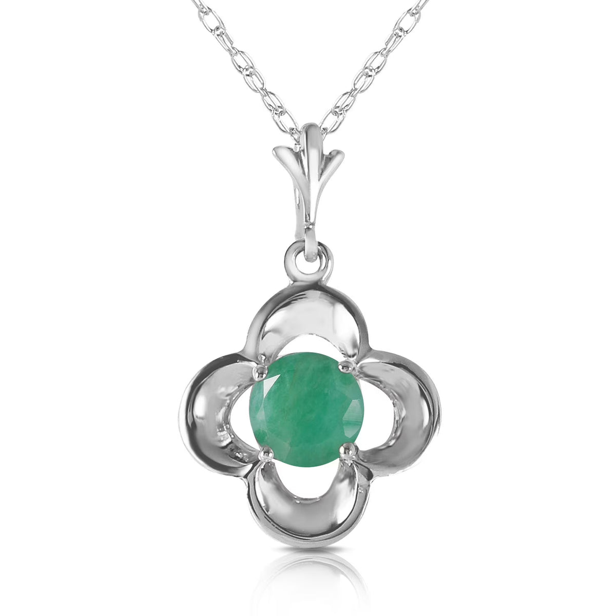 14k 18" White Gold Necklace with Emerald Bud F545245