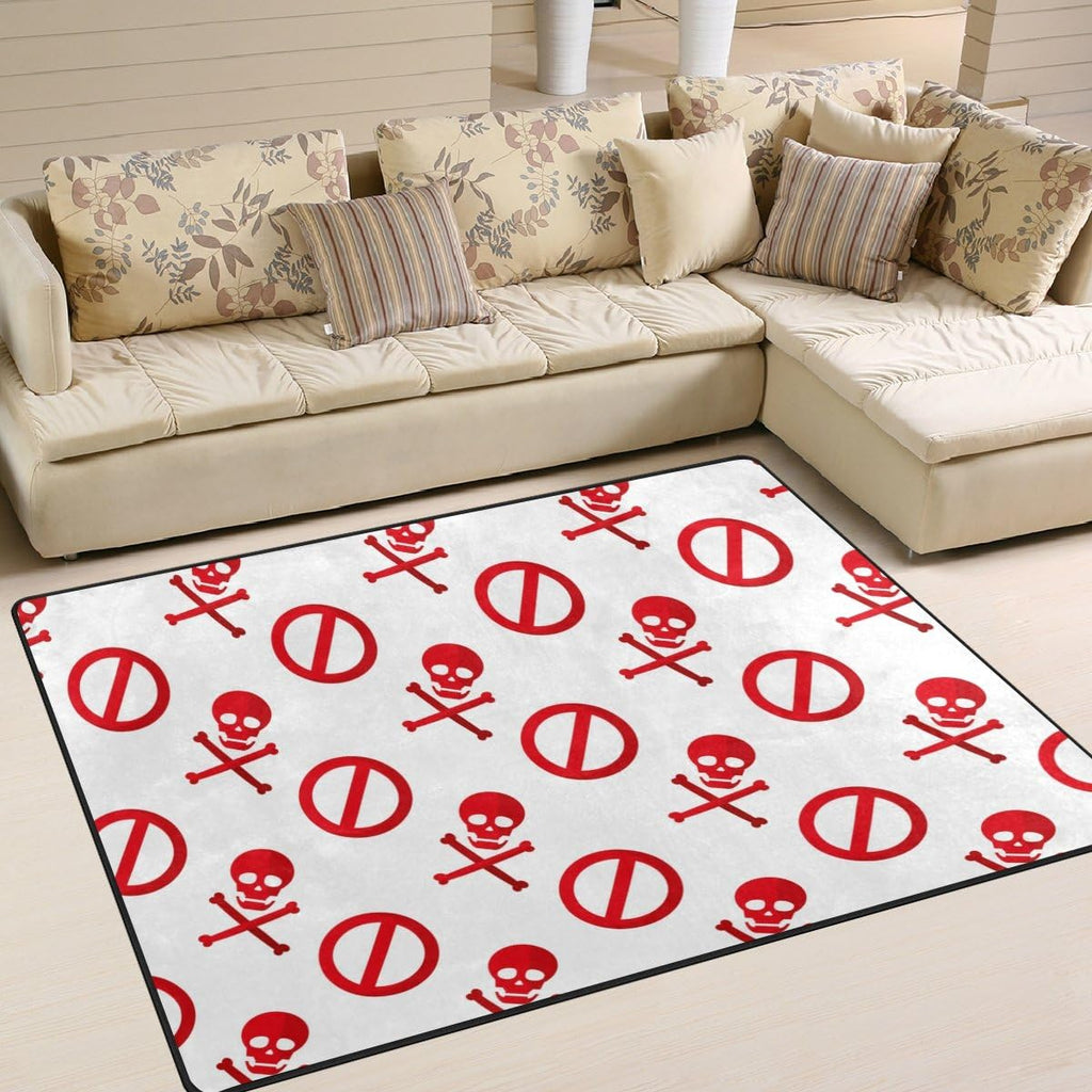Red Darger Skull Symbol Lightweight Carpet Mats, 6'8" x 4'10" Area Soft Rugs Floor Mat Rug Z8861