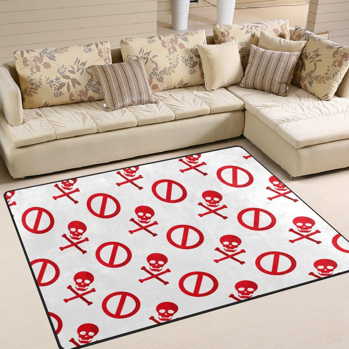 Red Darger Skull Symbol Lightweight Carpet Mats, 6'8" x 4'10" Area Soft Rugs Floor Mat Rug Z8861
