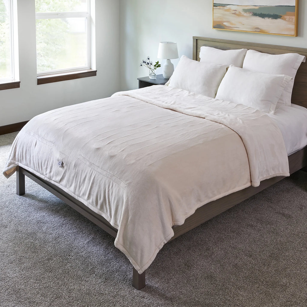 Cream Velvet Electric Heated Blanket Twin Size D3339
