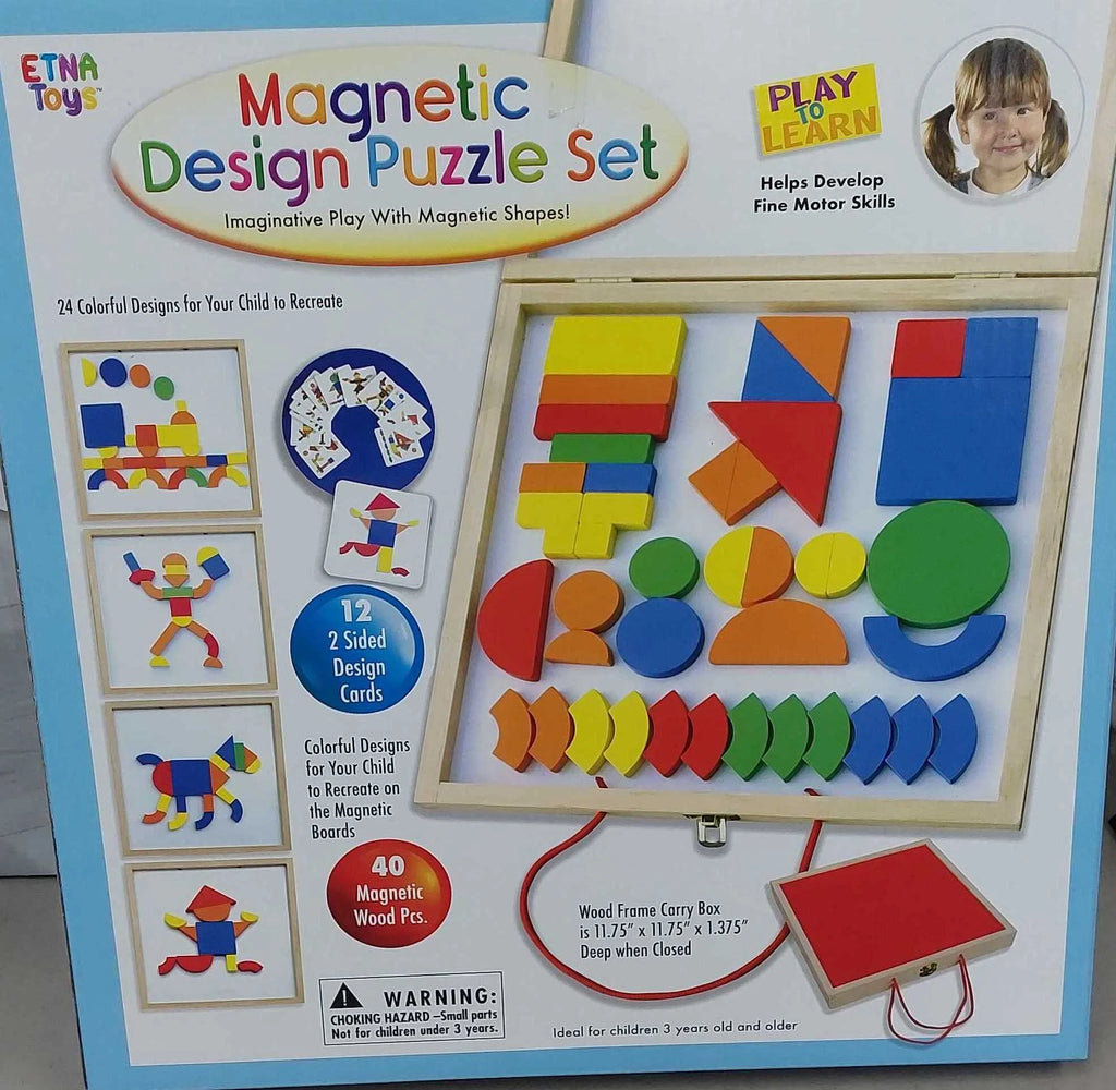 Magnetic Wooden Pattern Blocks Set with Carrying Case E41115