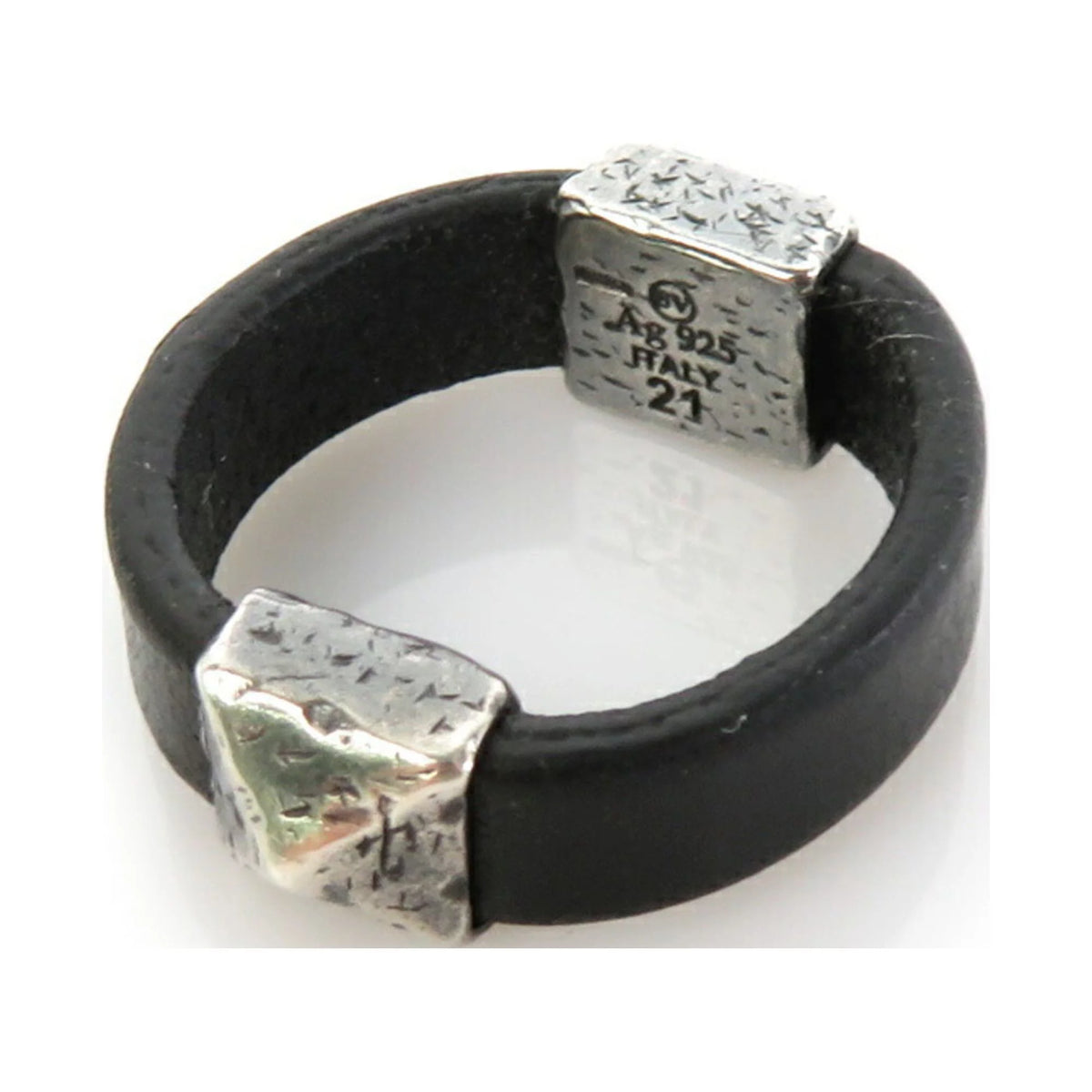 Pre-Owned Black Silver 925 Leather Ring L886897