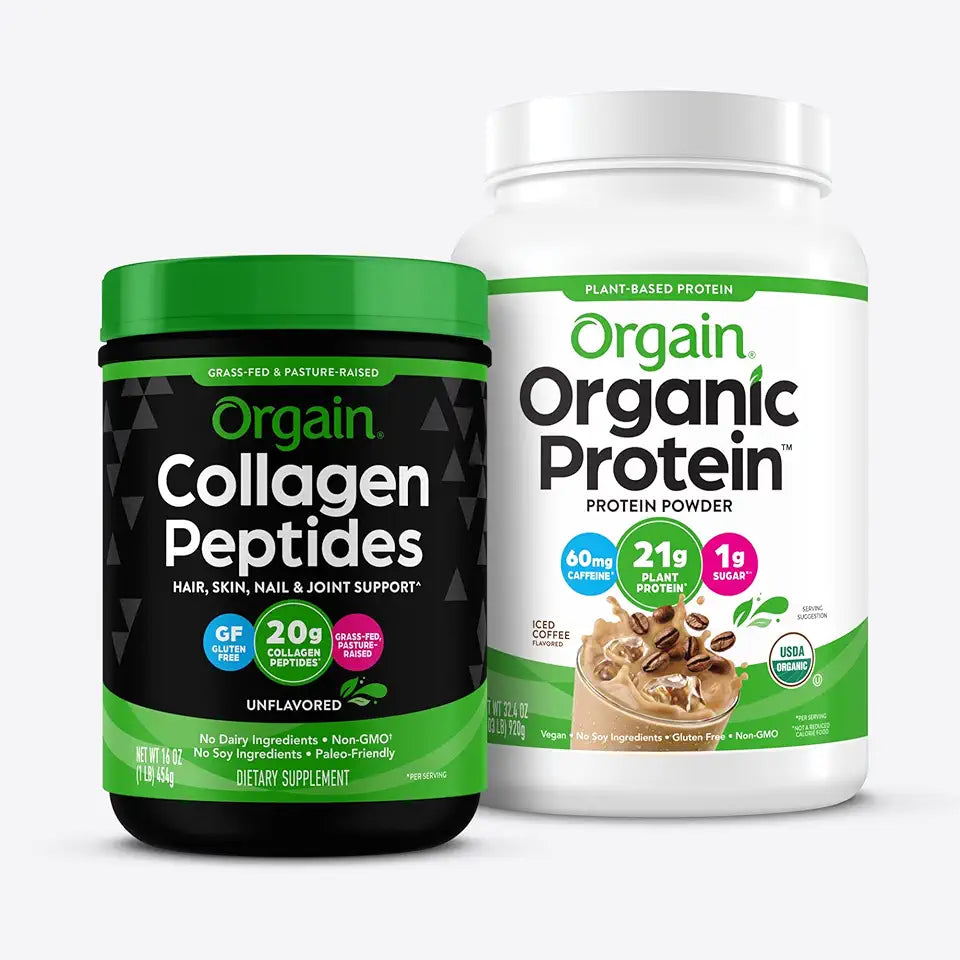Grass Fed Hydrolyzed Collagen Peptides and Iced Coffee Organic Plant Based Protein Powder T985