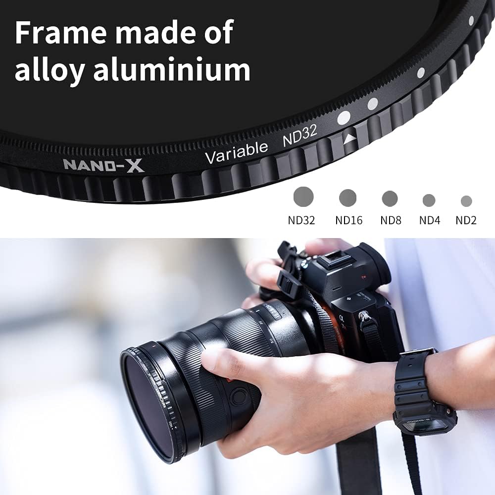 77mm Variable ND Lens Filter & Filter Cap Kit (2 Pcs) Adjustable Neutral Density ND2-ND32 with TPU Filter Cap O8077