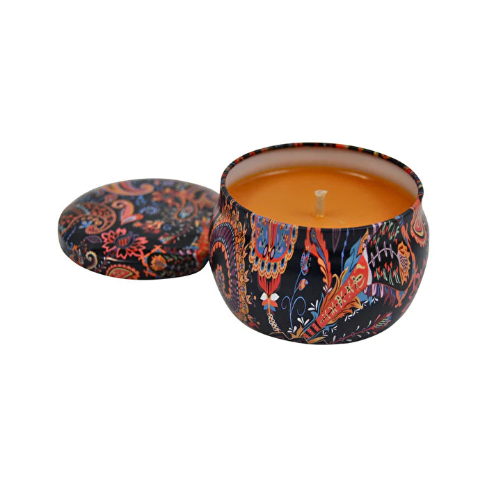 Travel Tin Candle Black Orange & Blue Pattern N35361